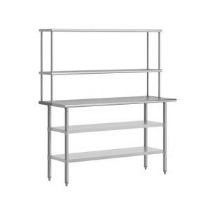 Flash Furniture Rawcliffe Portable Prep and Work Table with 18 Gauge Stainless Steel Top Shelf and Double Overshelves, 2 Galvanized Steel Undershelves - 1 of 4