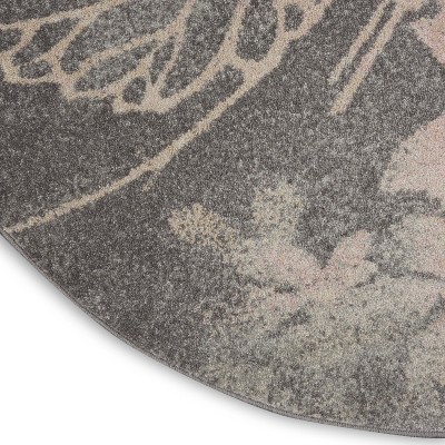 Elysian Blooms 63'' Grey and Pink Floral Round Area Rug