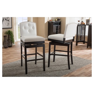 White Faux Leather Button Tufted Swivel Bar Stools Set