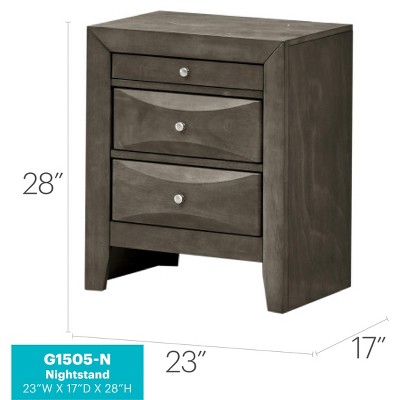 Gray Wood Veneer 3-Drawer Nightstand