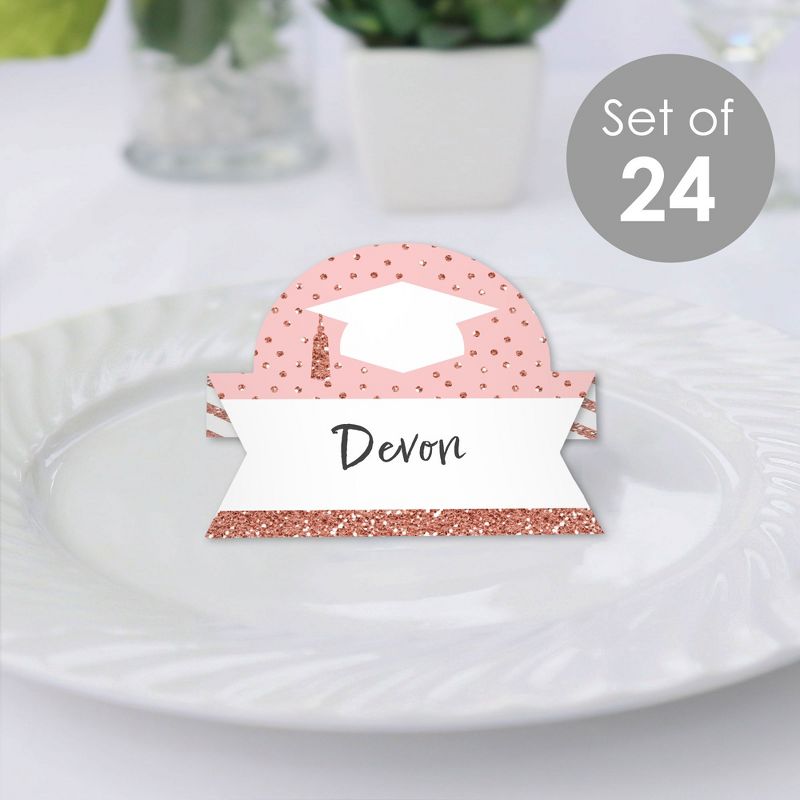 Big Dot of Happiness Rose Gold Grad - Graduation Party Tent Buffet Card - Table Setting Name Place Cards - Set of 24, 2 of 9