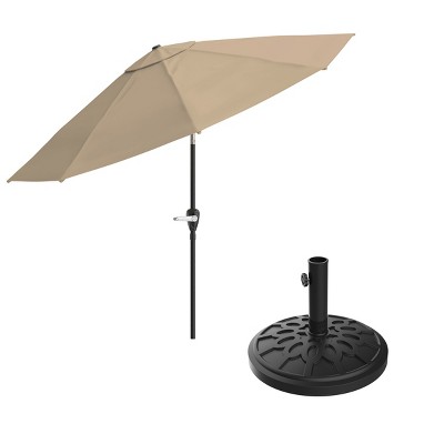 10 Ft Sand Patio Umbrella with Auto Tilt and Base