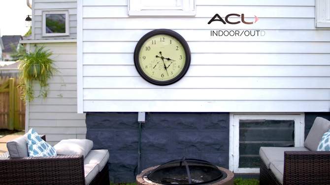 24&#34; Outdoor/Indoor Wall Clock with Thermometer and Humidity - Weathered Bronze Finish - AcuRite, 2 of 9, play video