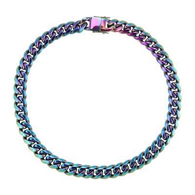 Slate by Rebl Cuban Link Chain Necklace  Rainbow Titanium Plated Stainless Steel