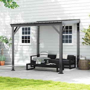 GDFStudio Spencer Patio Wall Mounted Galvanized Steel Pergola with Upgraded Drainage System - 1 of 4