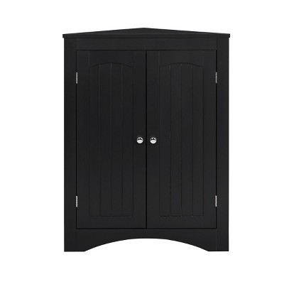 GlasFlength Utility Storage Cabinets Corner Storage Cabinet with Adjustable Shelves for Bathroom Living Room, Black, 35.4"*19.5"*7.5"