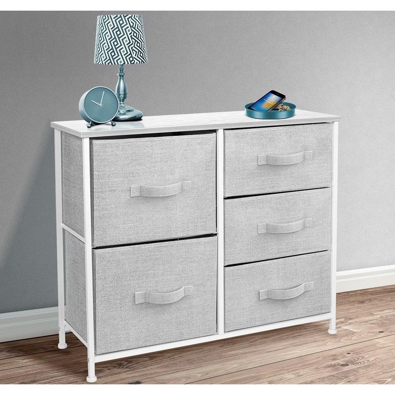 Sorbus  Dresser with 5 Drawers - Storage Chest Organizer with Steel Frame, Wood Top, Handles, Fabric Bins, 4 of 9