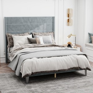 FUFU&GAGA Queen - Size Upholstered Platform Bed with Polyester Fabric Headboard - Modern Bedroom Centerpiece - 1 of 4