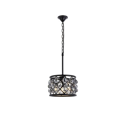 Elegant Lighting Madison Collection Pendant D:12in H:9in Lt:3 Matte Black Finish (Royal Cut Crystals)