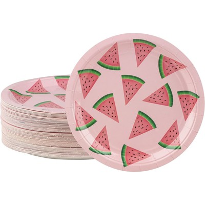 Blue Panda 80 Pack Watermelon Pink Disposable Paper Plates 9 inch Kids Birthdays Party Supplies & Decorations