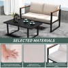 4 Piece Metal Patio Conversation Set, Thick Cushion Patio Seating Set with Coffee Table, Loveseat, and 2 Chairs for Backyard, Patio, Black and Beige - 3 of 4