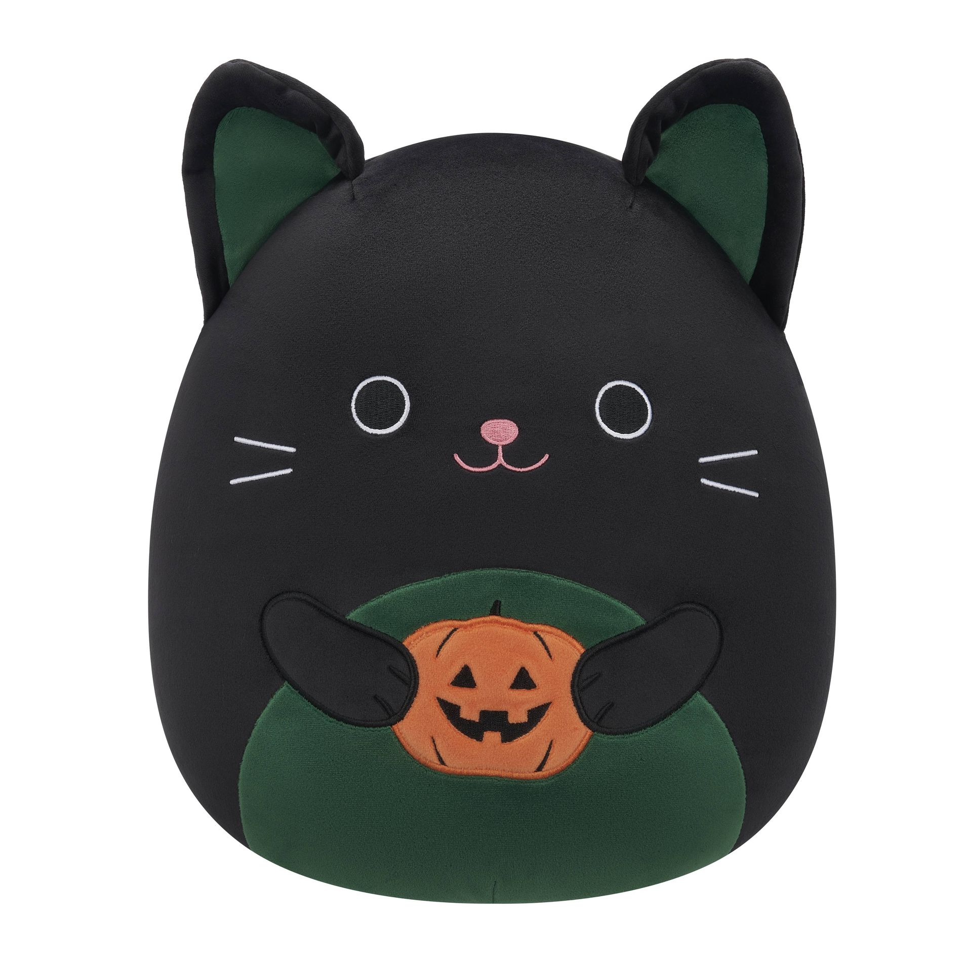 Squishmallows 12" Plush Cleo - Black Cat with Green Belly Holding Treat Pail