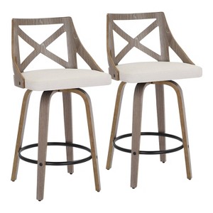 Set of 2 Charlotte Counter Height Barstools Light Gray/Gray - LumiSource: Upholstered Swivel Stools, Wood Legs - 1 of 4