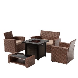 WestinTrends 4 Piece Conversation Outdoor Patio Sofa Set with Square Fire Pit Table - 1 of 4