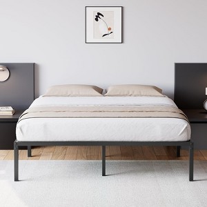 Bed Frame with 16 Inch Metal Slats, Heavy Duty Steel Mattress Foundation No Box Spring Needed, Easy Assembly Quiet Sturdy - 1 of 4