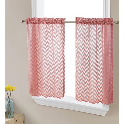 HLC.ME Herringbone Lace Sheer Kitchen Cafe Curtain Tiers for Small Windows & Bathroom