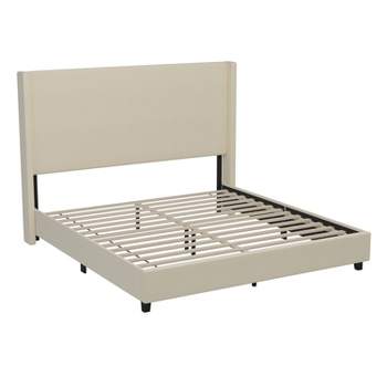Emma and Oliver upholstered Platform Bed with Plush Padded Wingback Headboard and Wood Support Slats - No Box Spring Needed