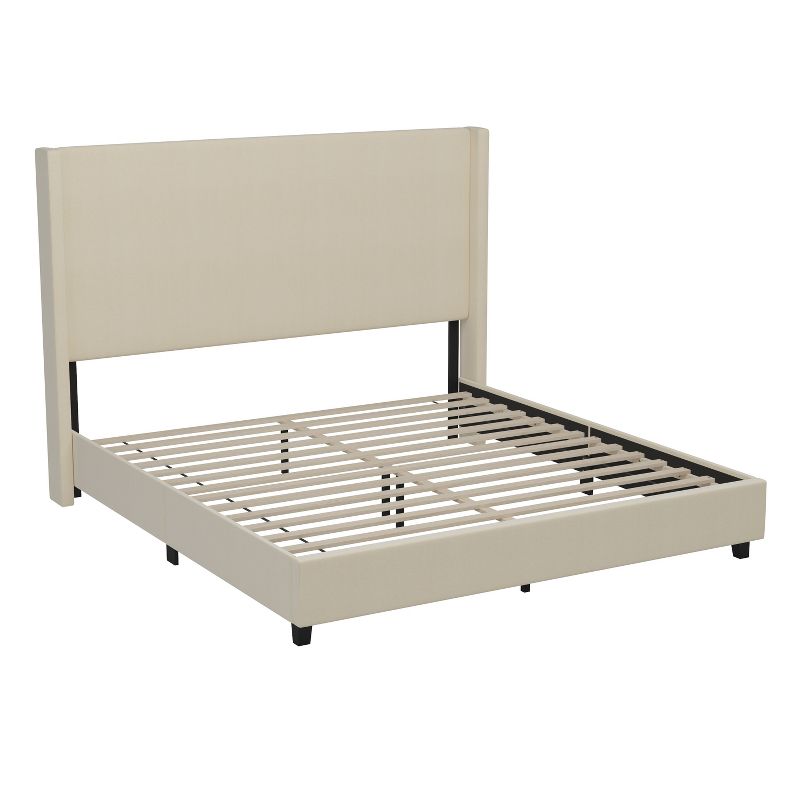 Merrick Lane Modern Platform Bed - Gray Faux Linen - Queen - Padded Wingback Headboard - 8.5" Floor Clearance - Wood Support Slats - No Box Spring Needed, 1 of 13