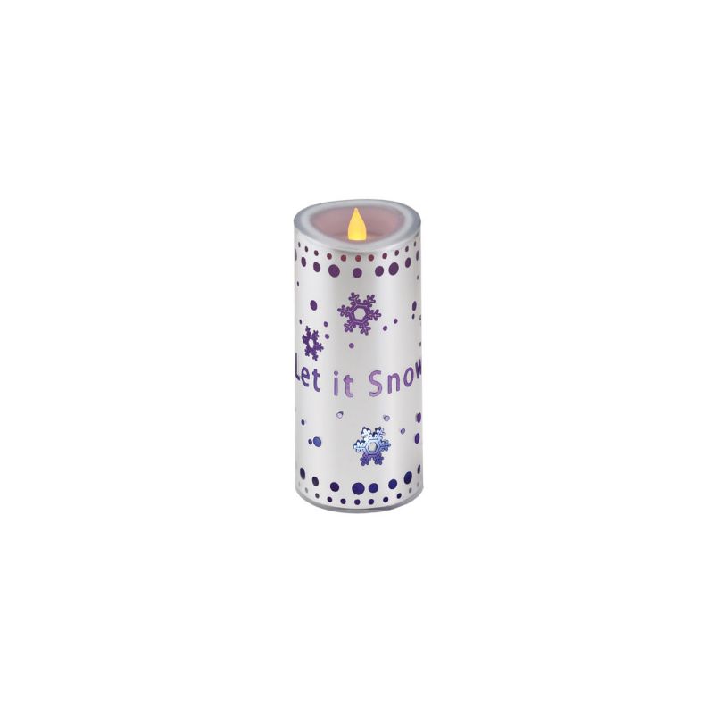 Diva At Home 7" Silver Colored "Let it Snow" Flameless Candle with LED Lights, 1 of 2