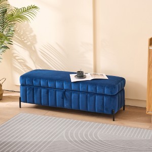 49.21"W Velvet Upholstered Storage Bench with Metal Legs, End of Bed Footstool Ottoman for Living Room, Entryway and Bedroom - ModernLuxe - 1 of 4