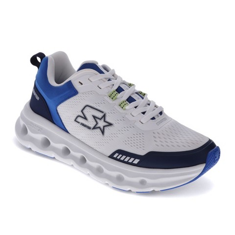Starter Mens Bolt Synthetic Leather Casual Lace Up Sneaker Shoe, White/Navy/Blue, Size 11