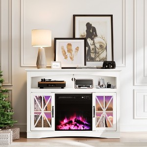 Heynemo Farmhouse TV Stand with 18'' Fireplace Insert, 47'' TV Console with Glass Doors & LED Lights, Media Entertainment Center with Shelves - 1 of 4