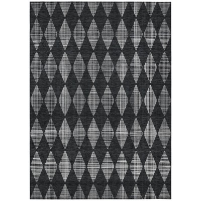 Charcoal Geometric Washable Indoor Outdoor Area Rug