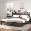 KTMBDW Bed Frame Metal Platform Bed with 2-Tier Storage Headboard, Charging Station Type C, No Box Spring Needed, Retro Brown - 3 of 4