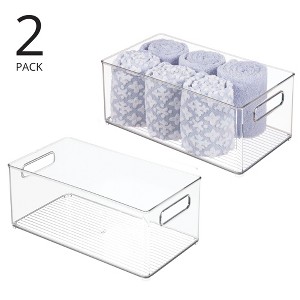 iDesign Plastic Stackable Fridge Bin with Handles, Set of 2, Clear, Made in USA - 1 of 4