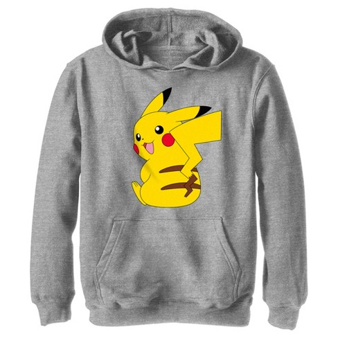 Boy's Pokemon Pikachu Sitting Portrait Pull Over Hoodie - Athletic Heather  - Large