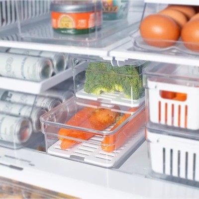 OU Fridge Food Organizer Bins with Vented Lid & Drain Tray, Clear Stackable Refrigerator Storage Bin, Produce Kitchen Storage Container, BPA Free — фото 8
