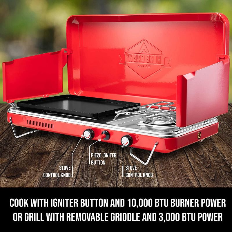 Hike Crew 2-in-1 Portable Gas Camping Stove/Grill with Griddle, 2 of 7