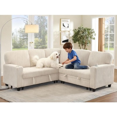 TiramisuBest 81" Convertible Sofa Bed, L Shape Sofa, Sleeper Sofa/Pull out Couch Couch with Storage/USB-C/Cup Holders Home Sofa Living Room