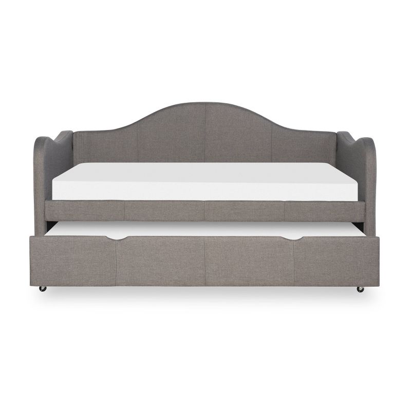 Twin Camila Traditional Upholstered Day Bed with Trundle Bed Frame in Gray Fabric - Powell, 4 of 11