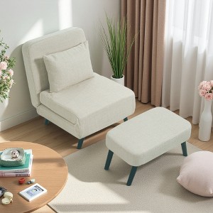 Linen 3-in-1 Foldable Chaise Lounge with Adjustable Back and Footrest - 1 of 4