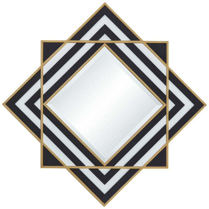 Possini Euro Design Zorra Square Decorative Wall Mirror Modern Glam Black White Gold Wood Frame 36" Wide Bedroom, 5 of 10