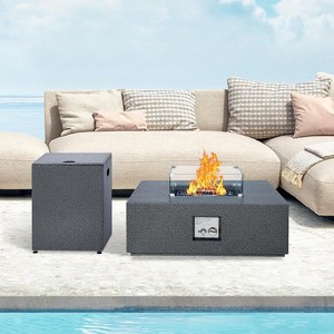 36" Outdoor Fire Table, 36 inch Propane Fire Pit Table, 50,000 BTU Rectangle Propane Gas Firepit with Wind Guard, Tank Cover, Lava/Glass Rocks - 1 of 4