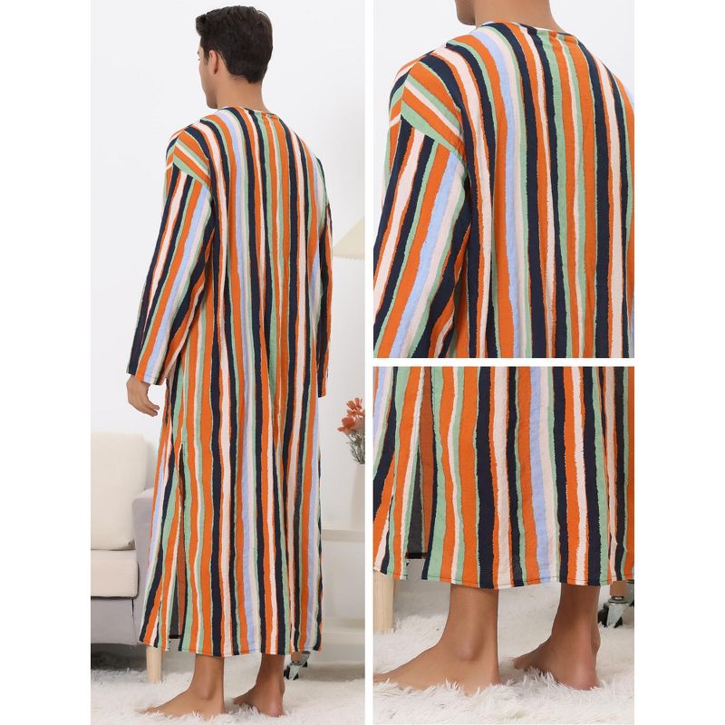 Lars Amadeus Men's Color Block Button Down Striped Lounge Nightgown, 4 of 6