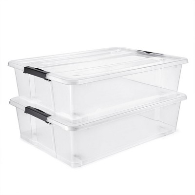 Clear Stackable Plastic Underbed Storage Bins with Lids, 2-Pack