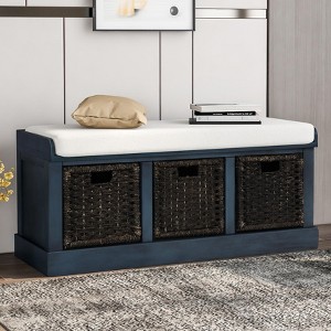 ELJGET Storage Bench with 3 Rattan Baskets, Entryway Shoe Bench with Cushioned Seat, for Bedroom, Living Room - 1 of 4