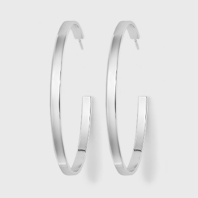 Silver Plated Flat Hoop Earrings - A New Day™ Silver
