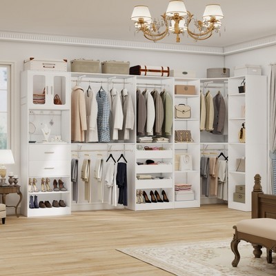 Aheaplus 100" × 100" Closet System wth Door and Wooden Drawers(Adjustable Width)