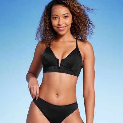 Women's Ribbed Longline V-wire Bikini Top - Shade & Shore™ Black 32a :  Target