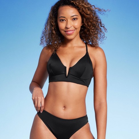 Women's Ribbed Longline V-wire Bikini Top - Shade & Shore™ Black 32b :  Target