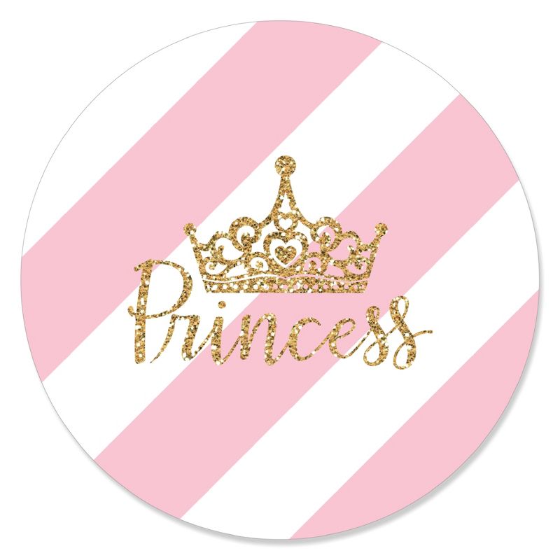 Big Dot of Happiness Little Princess Crown - Pink and Gold Princess Baby Shower or Birthday Party Circle Sticker Labels - 24 Count, 1 of 5
