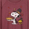 Women's - Peanuts - Snoopy and Woodstock Thanksgiving Pie Lightweight French Terry Wide Neck Long Sleeve Shirt - 2 of 4