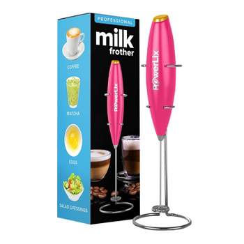 Powerlix Milk Frother Handheld Battery Operated Electric Whisk Foam Maker  For Coffee With Stainless Steel Stand Included - Light Pink : Target