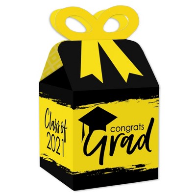 Big Dot of Happiness Yellow Grad - Best is Yet to Come - Square Favor Gift Boxes - 2021 Yellow Graduation Party Bow Boxes - Set of 12