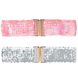 INSPIRE CHIC Women's Wide Waist Belts Interlock Buckles Sequins Decor Stretchy Belts 2PCS - 1 of 4