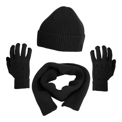 NPolar "3Pcs Winter Knitted Hat, Scarf & Gloves Set for Men & Women - Warm Beanie, Touch Screen Gloves" Black